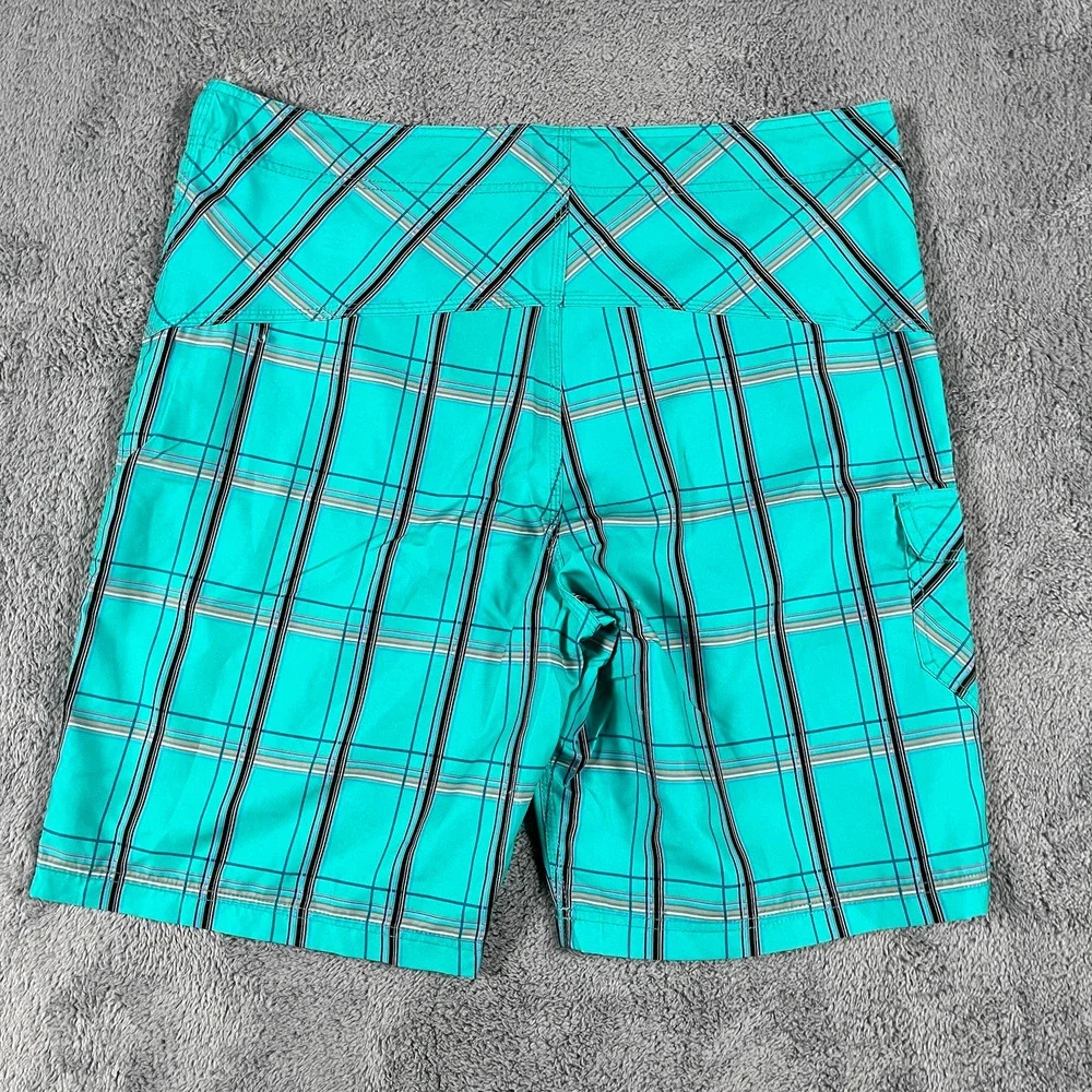Hurley Board Shorts Mens 38 Teal Plaid 22 in Swim Trunks Drawstring